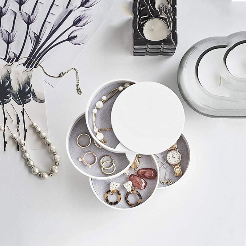 Fullgaden Organizer, 4-Tier 360 Degree Rotating Jewelry Storage Box for Earring Bracelets Rings Fits Small Spaces on Dressers, White - Image 3